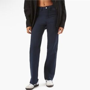 [we wore what] revolve high rise twill denim raw hem dad jean french navy 31